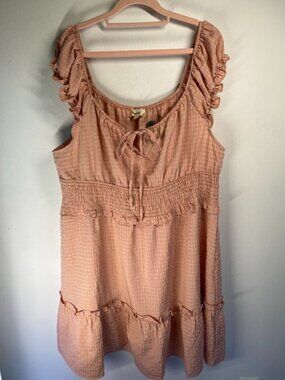 NEW Perch By Blu Pepper Textured Peach Mini Dress With Ruffle Sleeves 3X
